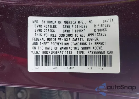 2015 Honda Accord Hybrid Ex-L z USA, uszkodzony, nr VIN 1HGCR6F56FA011193